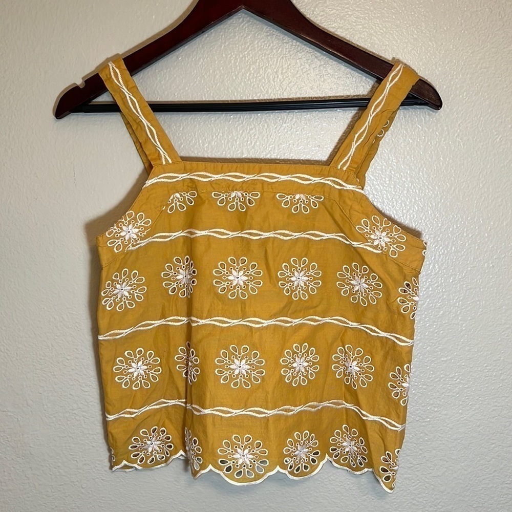 LOFT Mustard Yellow Embroidered Tank Top